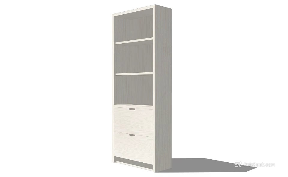 Modern White Bookcase With Open Shelves And Drawers For Home Storage 3d model